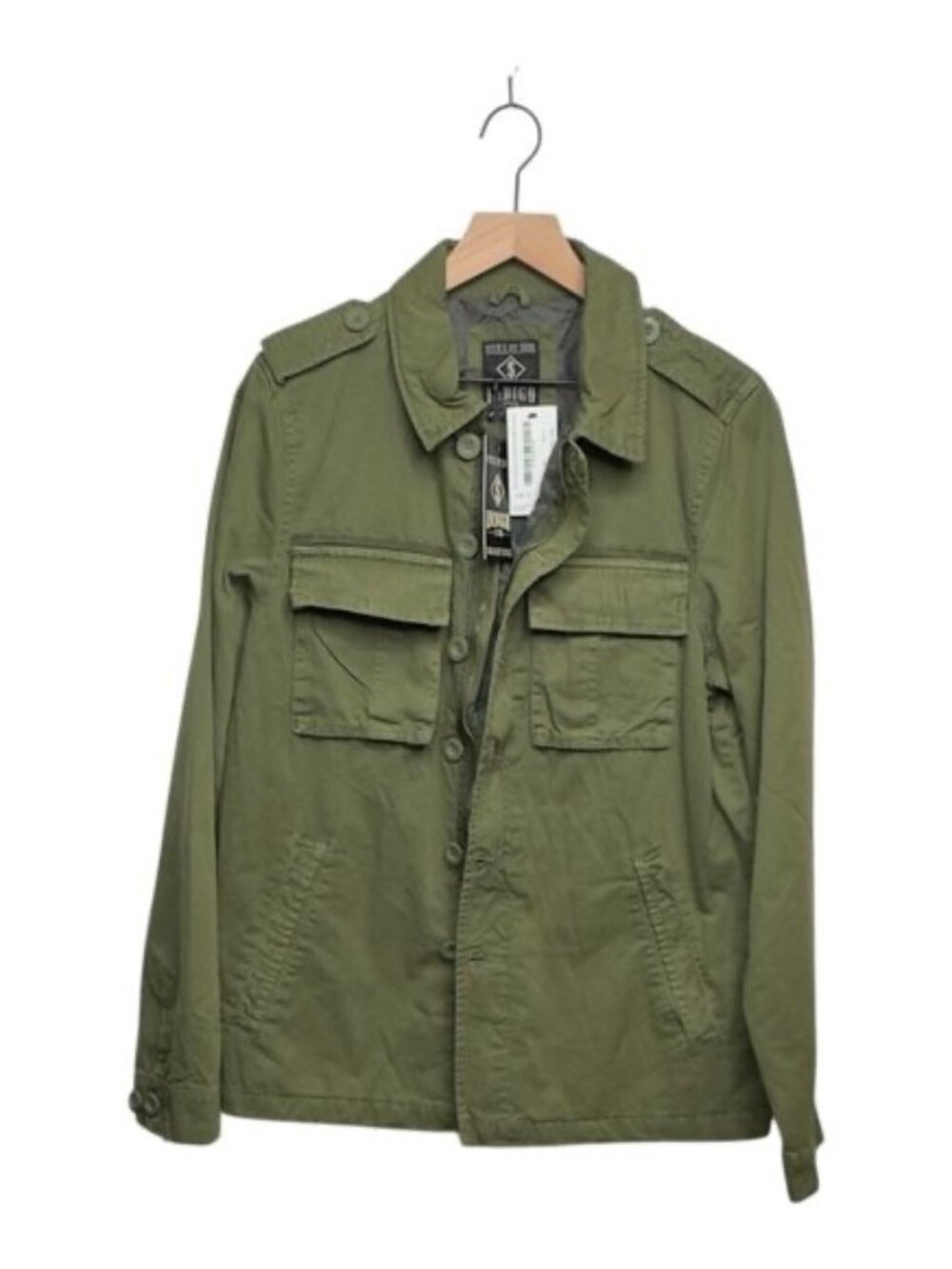 Indigo Star Men’s Military Field Jacket Olive Green Button/Zip Closure Size S